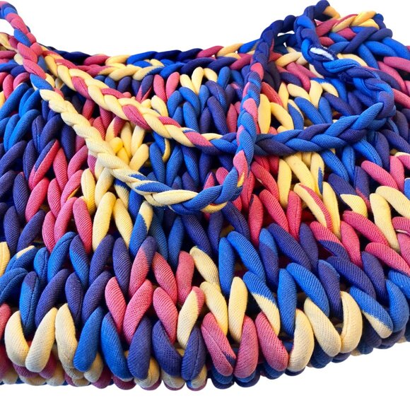 Macrame Boho Handbag Multi-Color Hand Crafted Tote Shoulder Bag - Picture 8 of 10